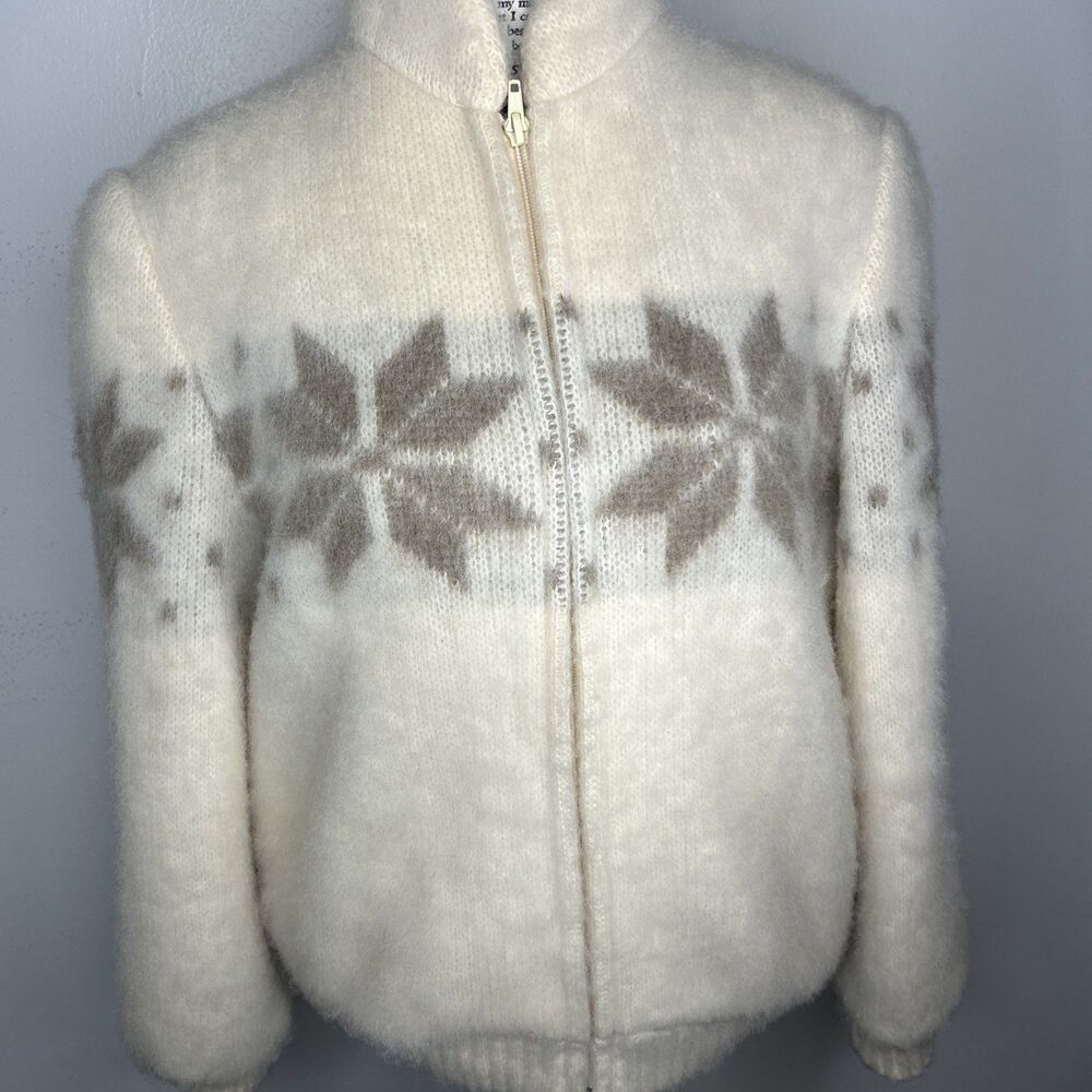VTG 70s Hilda Ltd Pure Icelandic Wool Zip Sweater Jacket Womens Small Snowflake